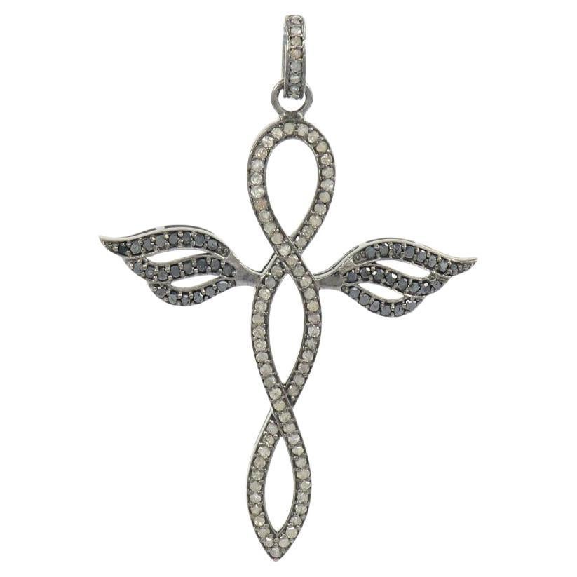 Pave Diamond Cross Necklace 925 Silver Diamond Religious Charm Pendant Gift For Sale