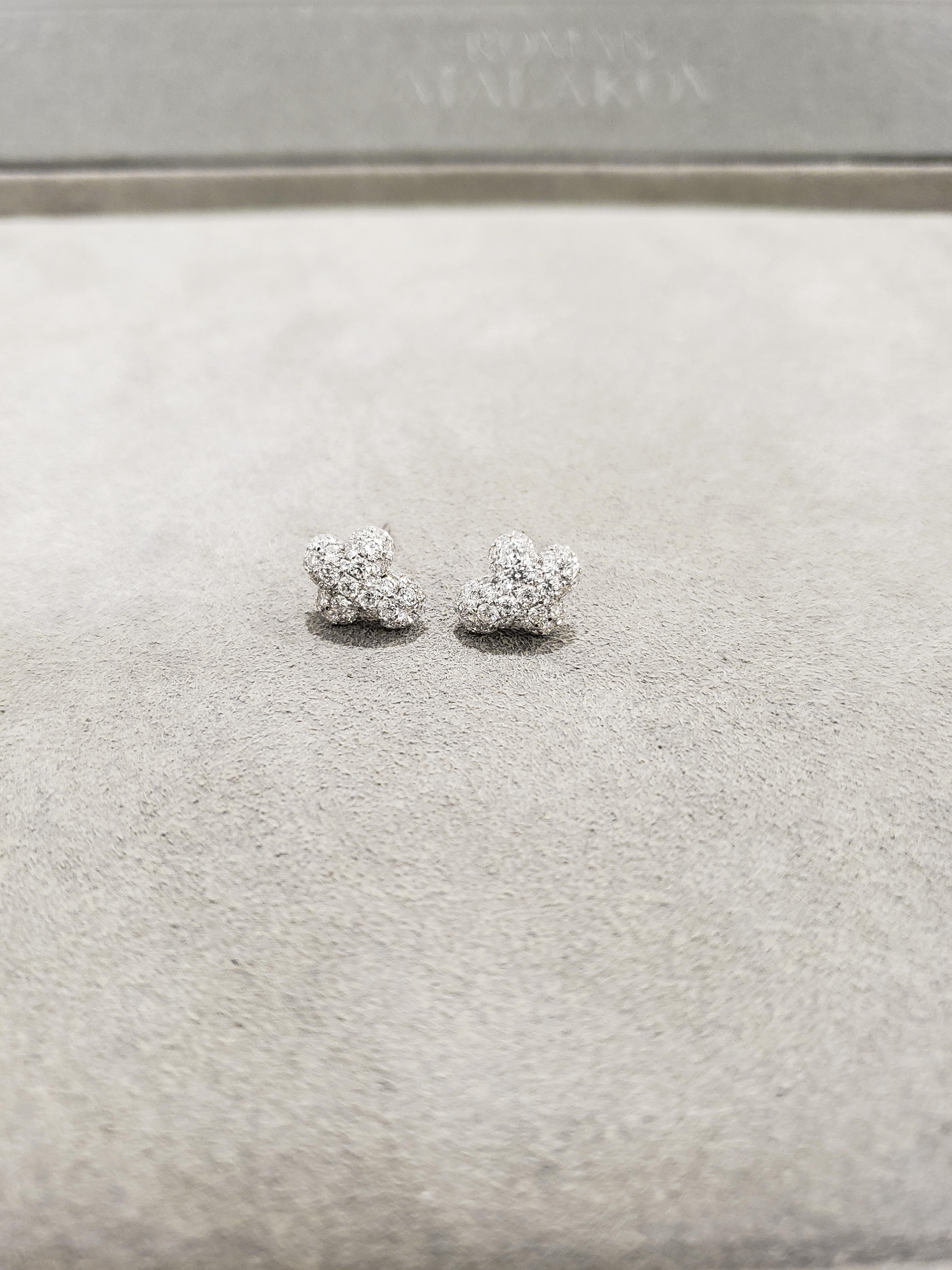 Roman Malakov 1.30 Carats Total Brilliant Round Diamond Cross Pave Stud Earrings For Sale 1