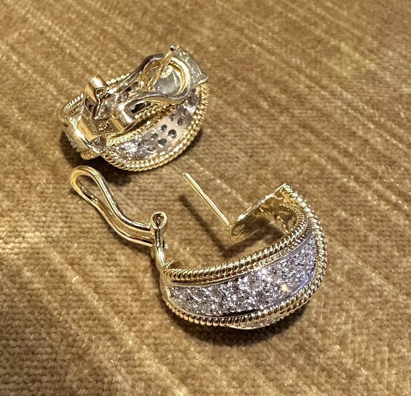 Women's Pave Diamond Crossover Earrings in 18k Yellow Gold For Sale