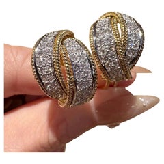 Pave Diamond Crossover Earrings in 18k Yellow Gold