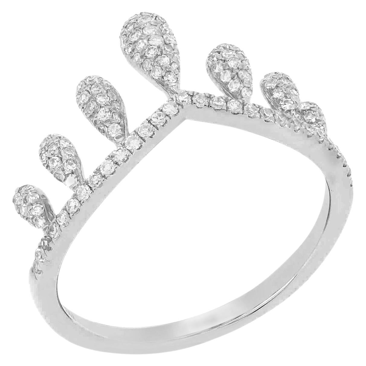 Pave Diamond Crown Ring in 14 Karat White Gold