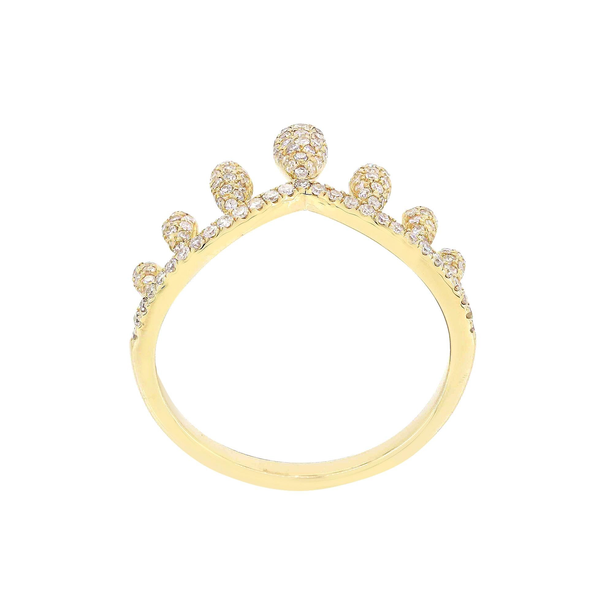 This Luxle stunning crown ring is featured with round cut diamonds set in pear shaped motifs graduating on both ends. Each ring is made with 145 round diamonds in micro pave setting.

Please follow the Luxury Jewels storefront to view the latest