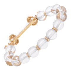 Pave Diamond Crystal Smoky Quartz Beaded Bracelet 14 Karat Yellow Gold Jewelry