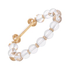 Pave Diamond Crystal Smoky Quartz Beaded Bracelet 18 Karat Yellow Gold Jewelry