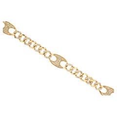 Pave Diamond Cuban Link Bracelet 1 Carat Total 14K Yellow Gold