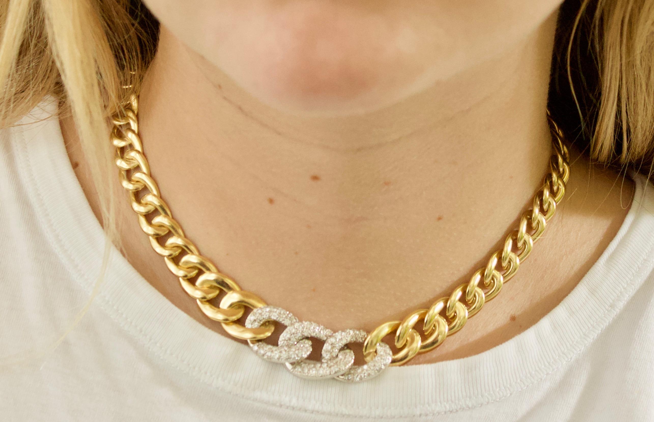 Pave Diamond Cuban Link Necklace in 18k For Sale 7