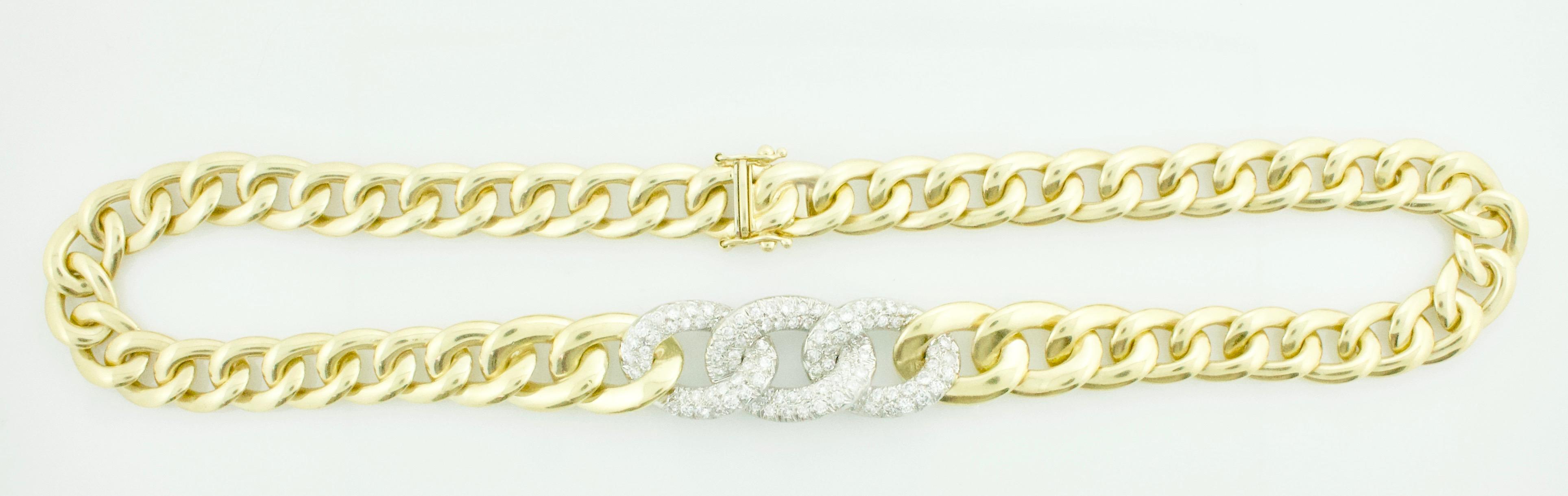 Pave Diamond Cuban Link Necklace in 18k For Sale 1