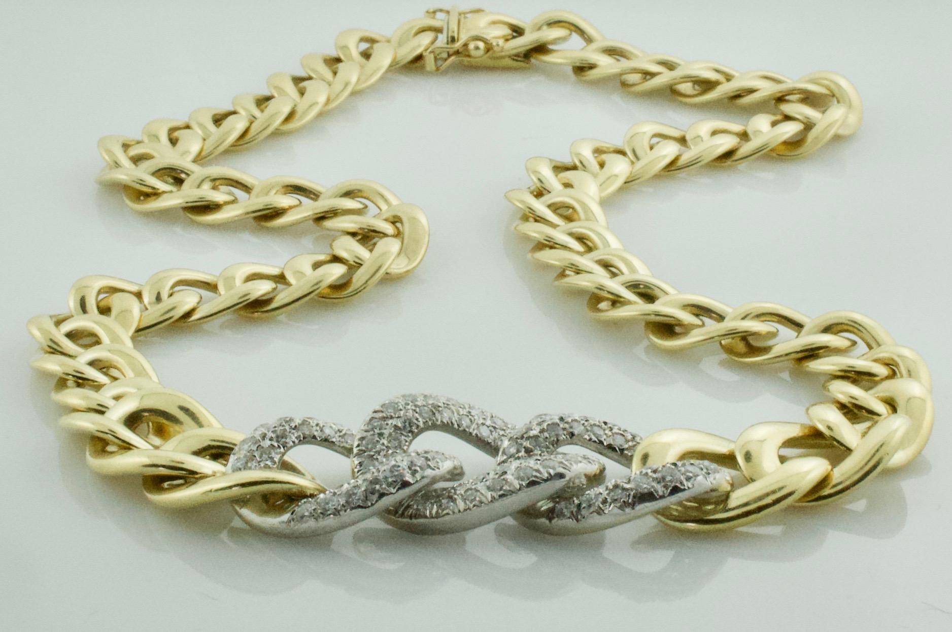 Pave Diamond Cuban Link Necklace in 18k For Sale 2