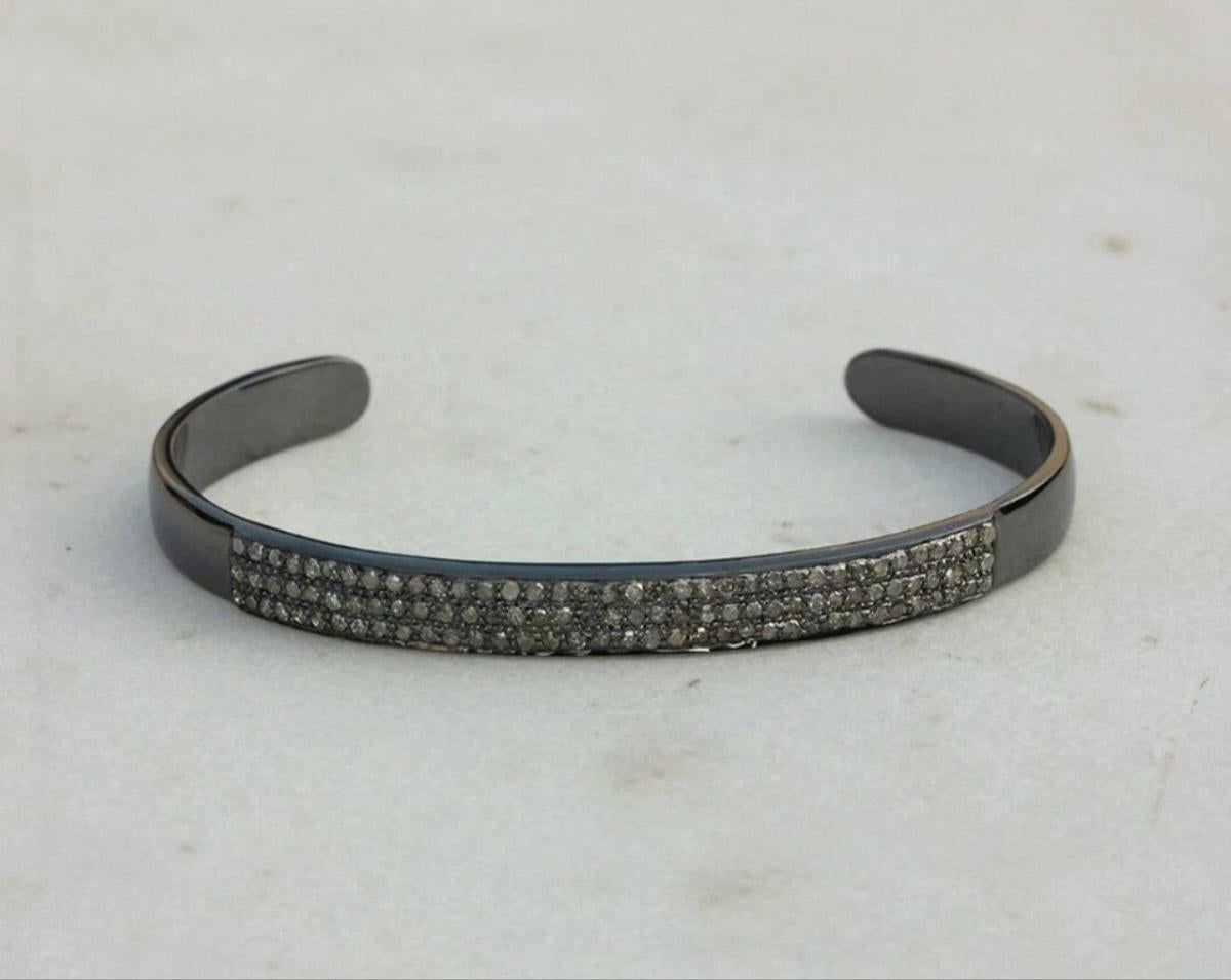 Bracelet manchette en argent 925 avec diamants pavés Cadeau d'anniversaire. en vente 1