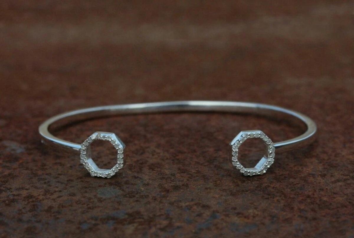 da uomo o donna Bracciale con pavé di diamanti in argento 925 Regalo di compleanno di moda con diamanti. in vendita