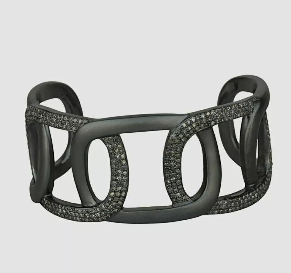 Pave Diamond Cuff Designer Bracelet/Bangle in 925 Sterling Silver In New Condition For Sale In Chicago, IL