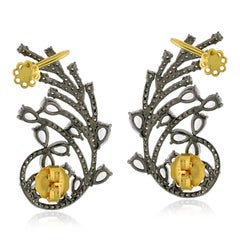 Pave Diamond Cuff Earrings With Pear Shaped Diamonds