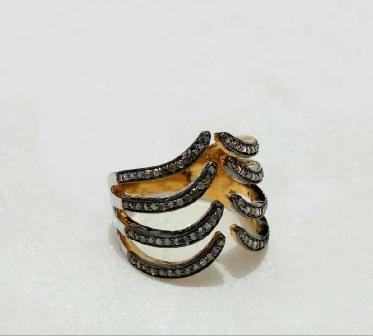 Anello da polso con pavé di diamanti in argento 925 Anello aperto per donne Regalo minimalista. In condizioni Nuovo in vendita a Chicago, IL