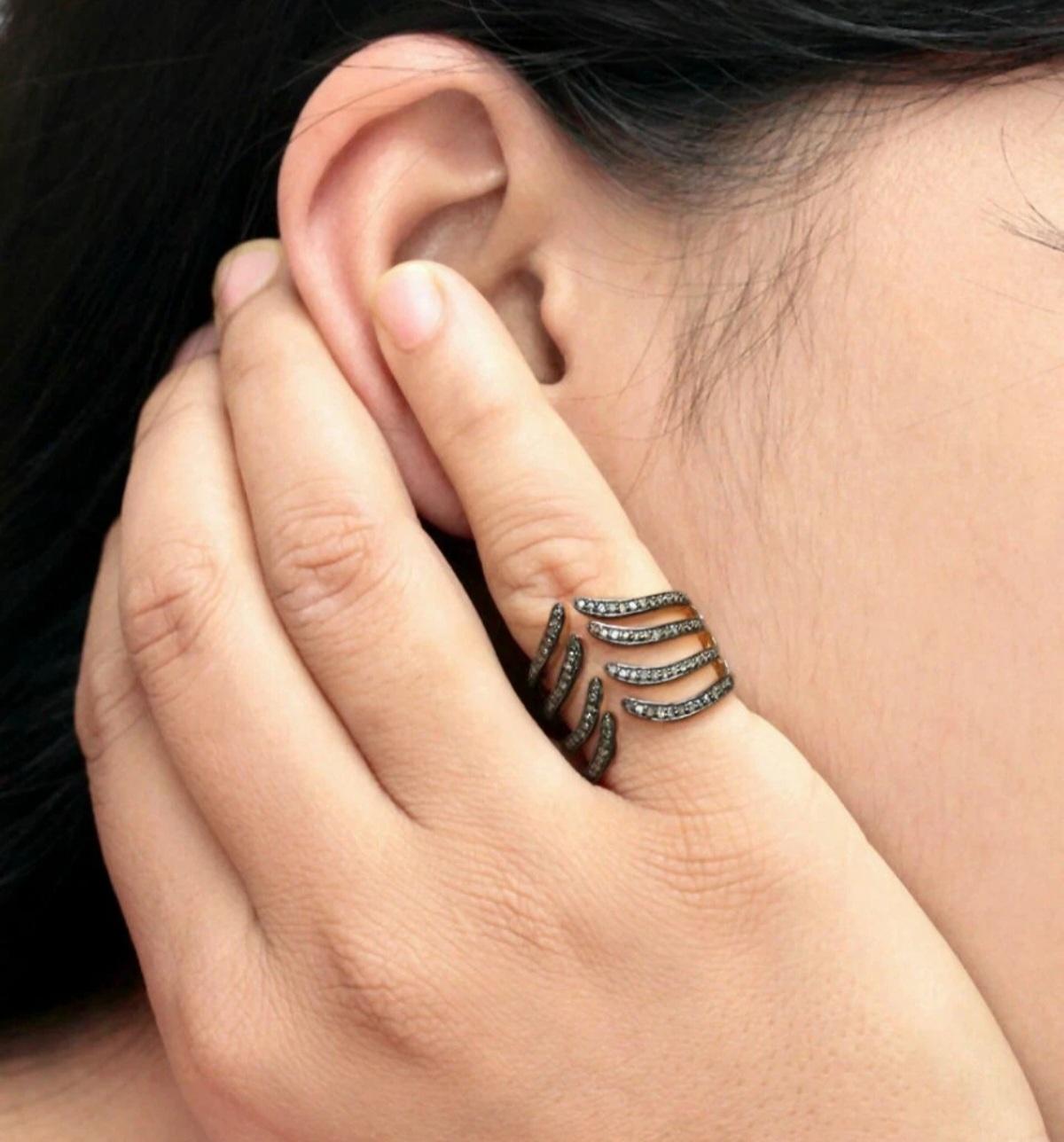 da uomo o donna Anello da polso con pavé di diamanti in argento 925 Anello aperto per donne Regalo minimalista. in vendita