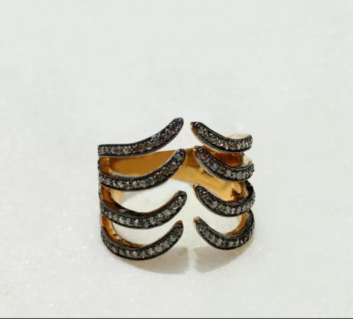 Anello da polso con pavé di diamanti in argento 925 Anello aperto per donne Regalo minimalista. in vendita 1