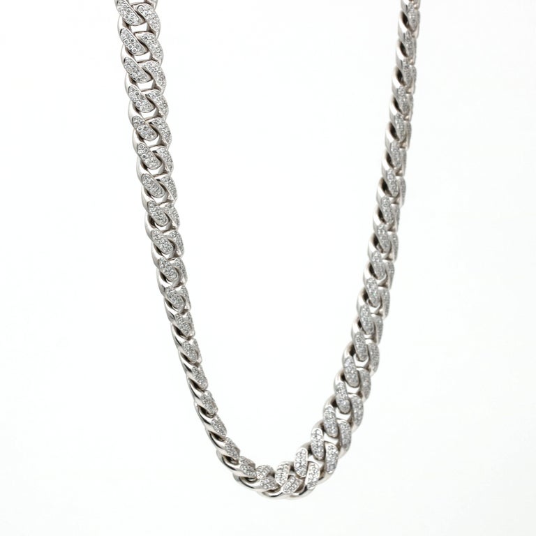 Pave Diamond Curved Cuban Link Solid 14k White Gold Chain Necklace For ...
