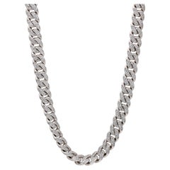 Pave Diamond Curved Cuban Link Solid 14k White Gold Chain Necklace
