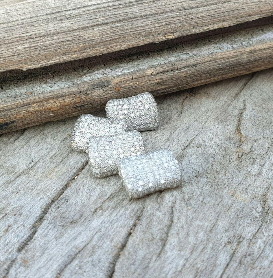 Art Deco Pave Diamond Cushion Beads 925 Silver Diamond Necklace Beads Jewelry Findings For Sale