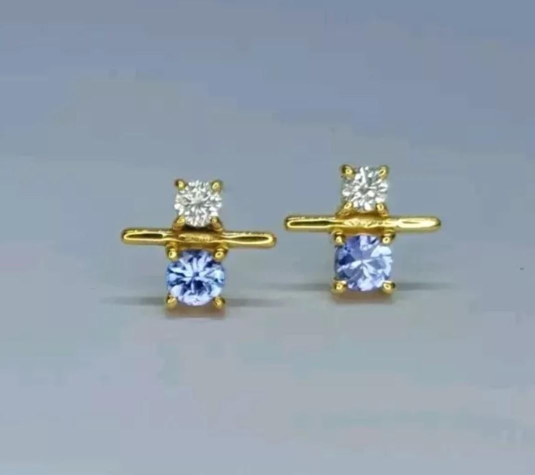 Boucles d'oreilles ravissantes en or 14 carats avec diamants pavés et tanzanite, cadeau de anniversaire en vente 4