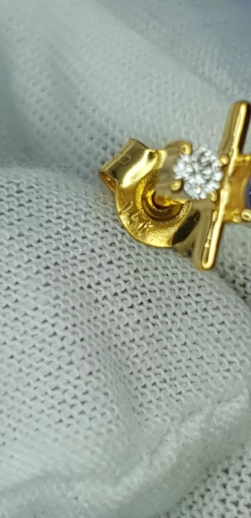 Art déco Boucles d'oreilles ravissantes en or 14 carats avec diamants pavés et tanzanite, cadeau de anniversaire en vente