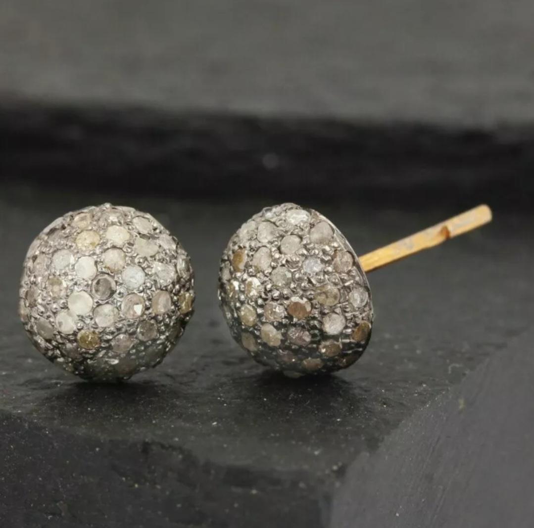 Art Deco Pave Diamond Dainty Stud Earring 925 Silver Diamond Earring 14k Gold Earring. For Sale