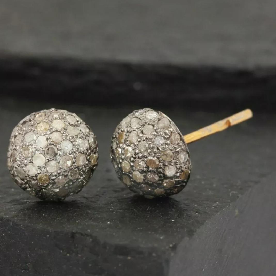 Women's Pave Diamond Dainty Stud Earring 925 Silver Diamond Earring 14k Gold Earring. For Sale