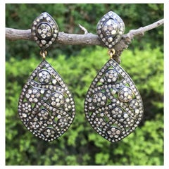 Pave Diamond Dangle Drop Earring 14k Gold & 925 Silver