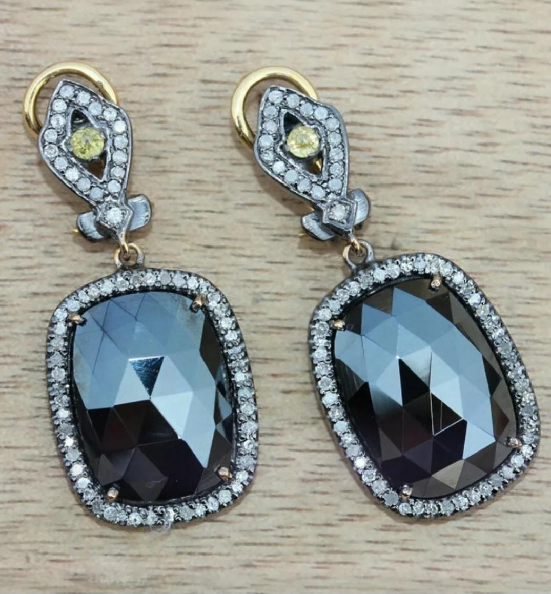 Art Deco Pave Diamond Dangle Earring 14k Gold&925 Silver Spinel Earring Birthday Gift For Sale