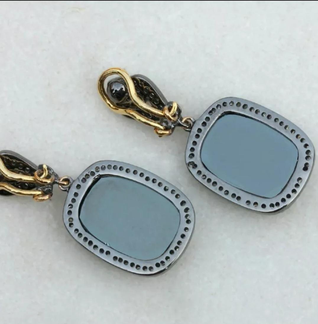 Round Cut Pave Diamond Dangle Earring 14k Gold&925 Silver Spinel Earring Birthday Gift For Sale