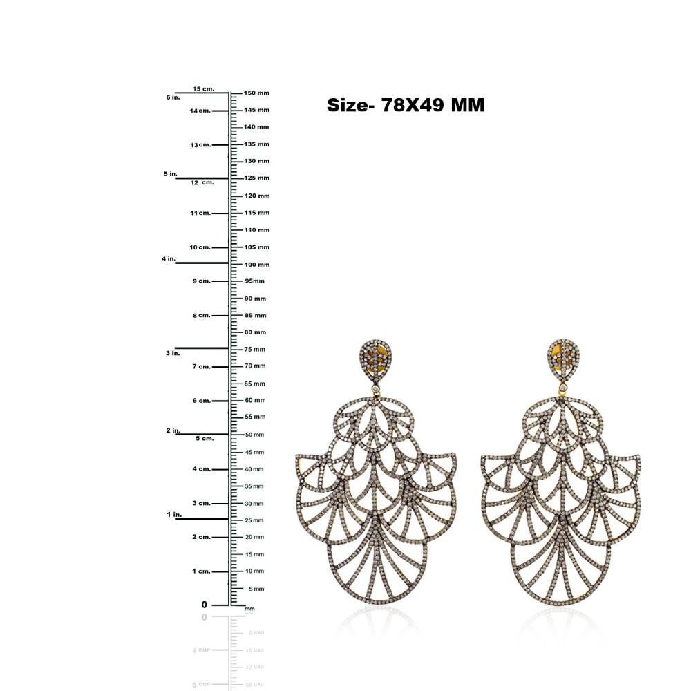 Mixed Cut Pave Diamond Dangle Earring Set Made In 18k Gold & Silver For Sale