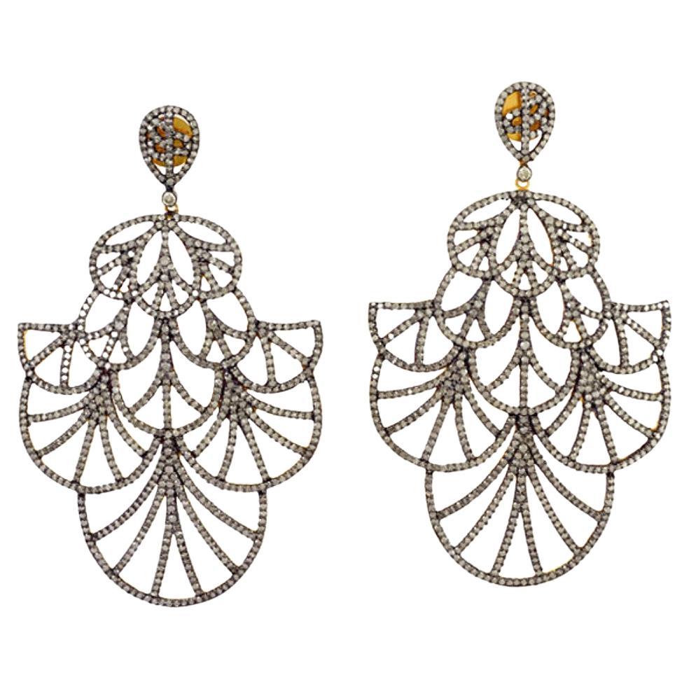 Pave Diamond Dangle Earring Set Made In 18k Gold & Silver