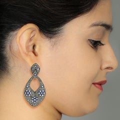 Pave Diamond Dangle Earrings Equipped with Tanzanite in 14k Yellow Gold & Silver