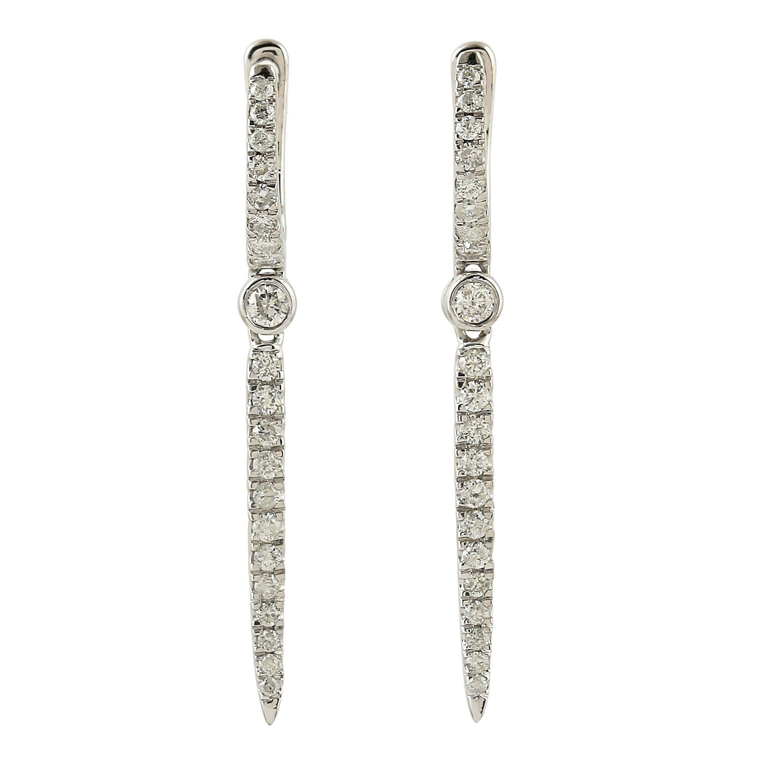 Pave Diamond Dangle Earrings Made In 14K White Gold In New Condition For Sale In New York, NY