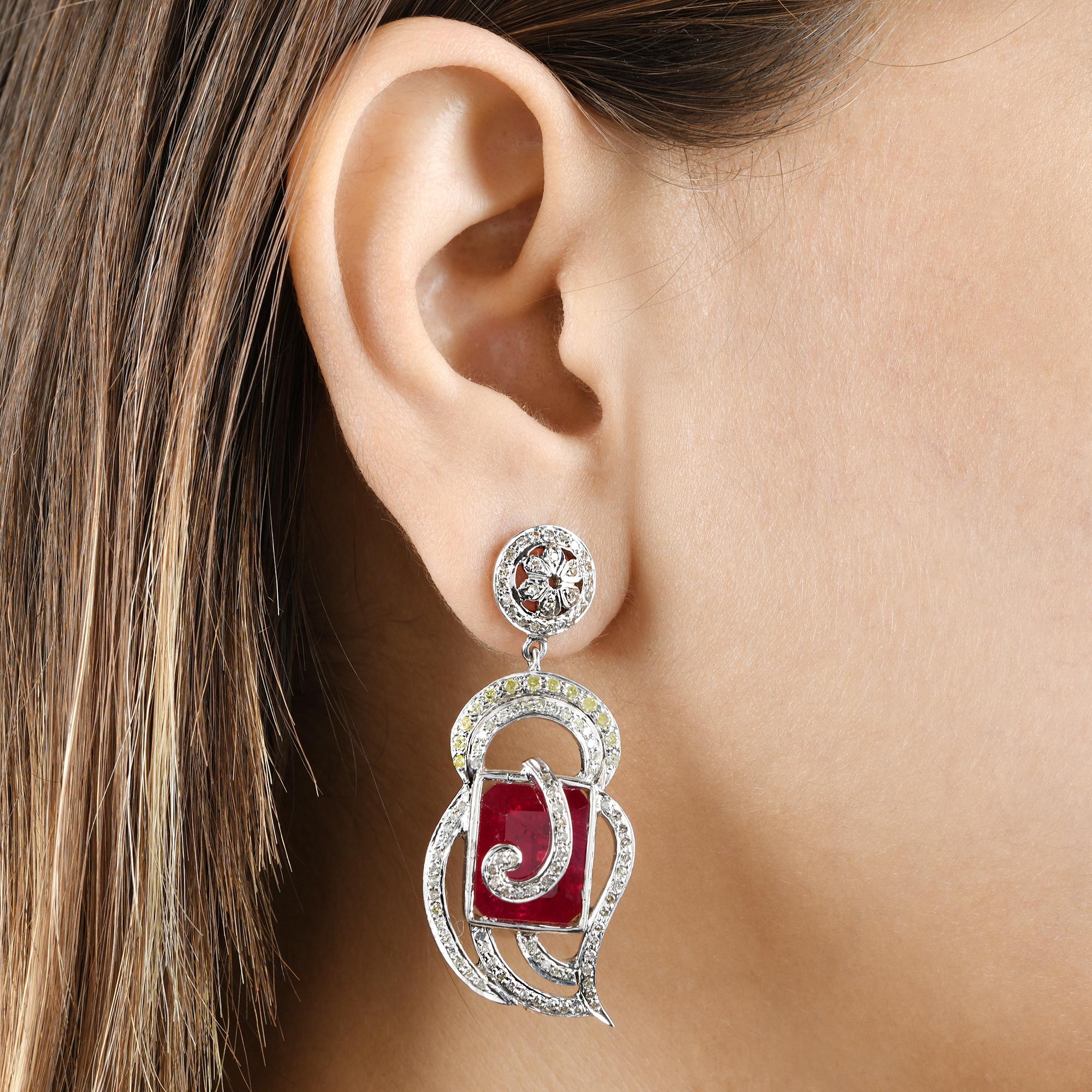 Pave Diamond Dangle Earrings Gemstone Beaded Necklace 18k Gold Jewelry Set 5