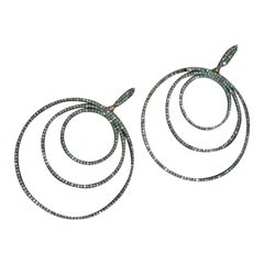 Pave Diamond Dangle Hoop Earring 925 Silver Diamond in 14k Gold