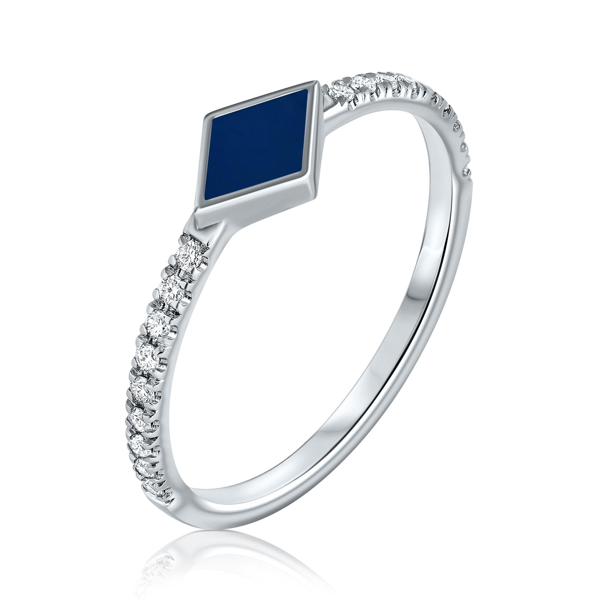 For Sale:  Pave Diamond Dark Blue Enamel Rhombus Ring in 14K White Gold, Shlomit Rogel 2