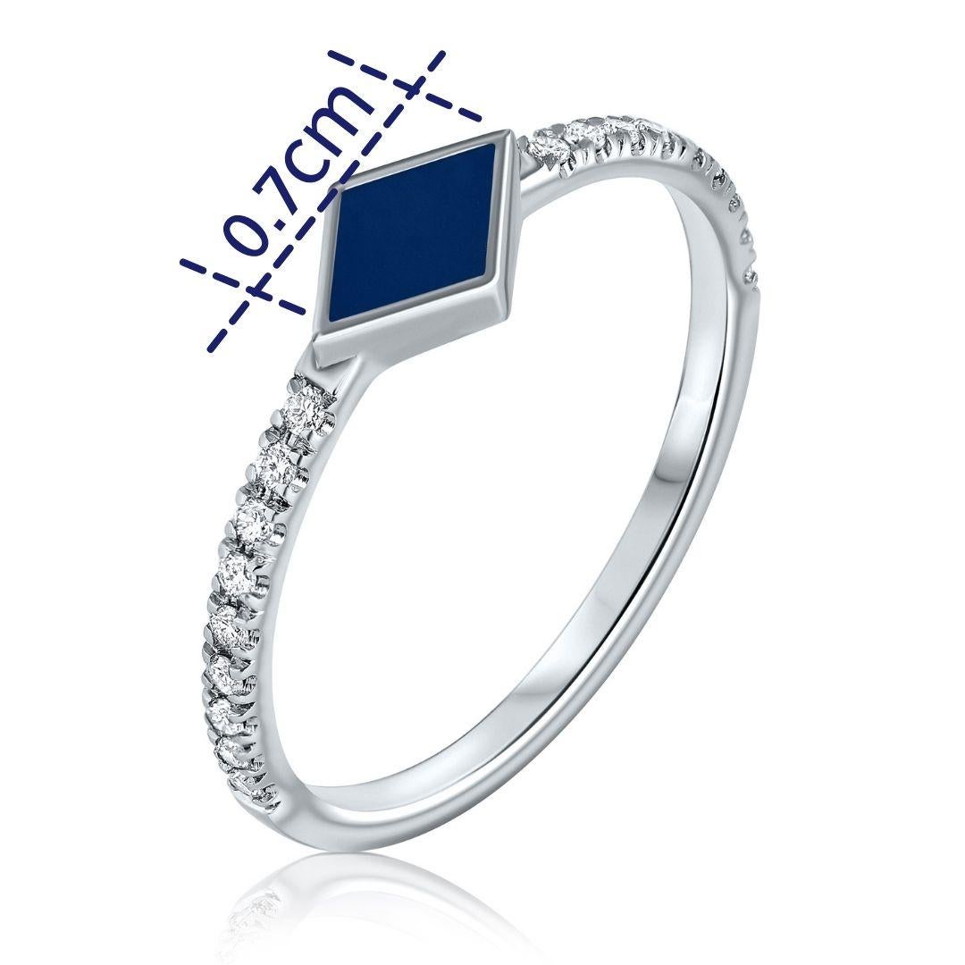For Sale:  Pave Diamond Dark Blue Enamel Rhombus Ring in 14K White Gold, Shlomit Rogel 3