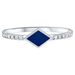 Vintage Pave Diamond Dark Blue Enamel Rhombus Ring in 14K White Gold, Shlomit Rogel