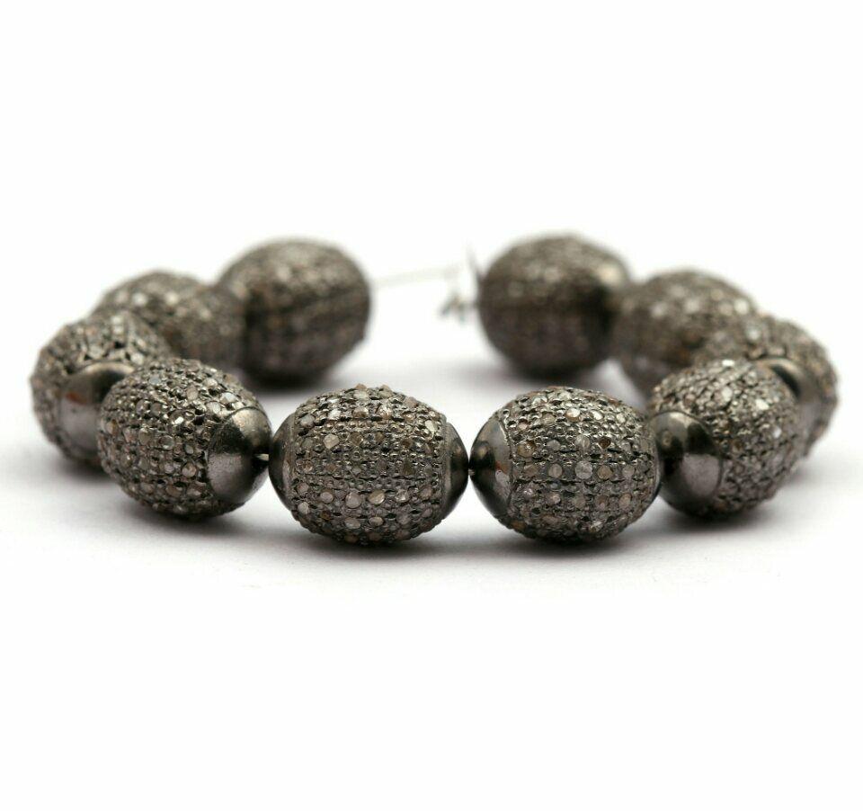 Uncut Pave Diamond Designer Oval Beads 925 Silver Natural Diamond Jewelry Beads Charm. For Sale
