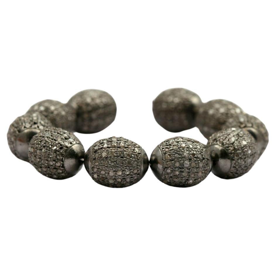 Pave Diamond Designer Oval Beads 925 Silver Natural Diamond Jewelry Beads Charm. For Sale