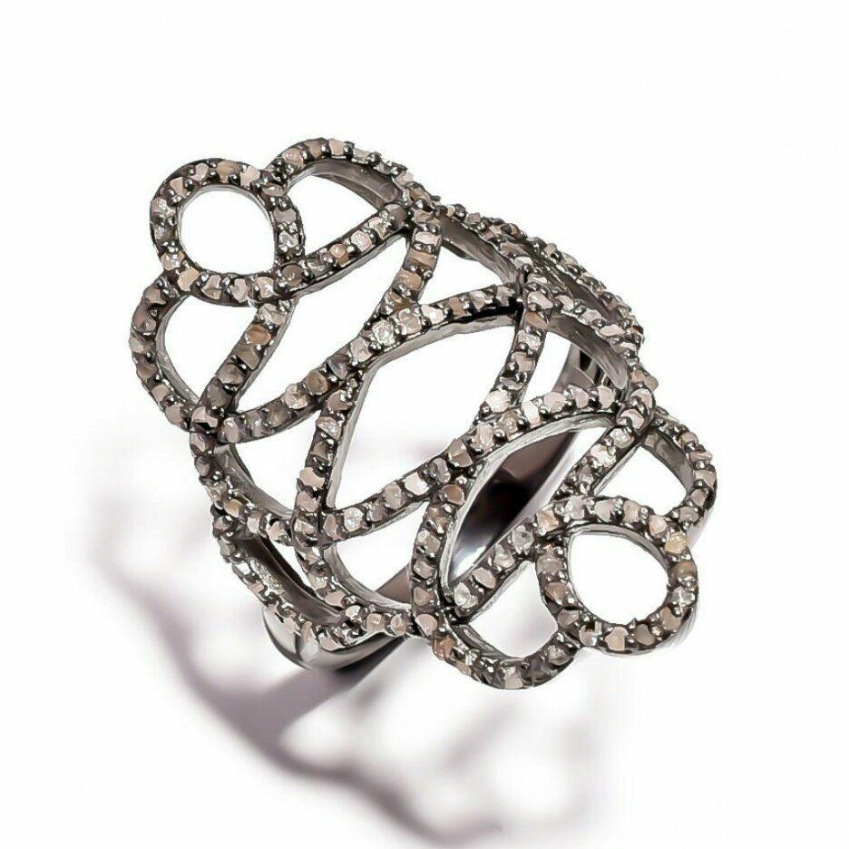 Pave Diamond Designer Ring 925 Sterling Silber Raffinierter Diamantring Geschenk. (Art déco) im Angebot