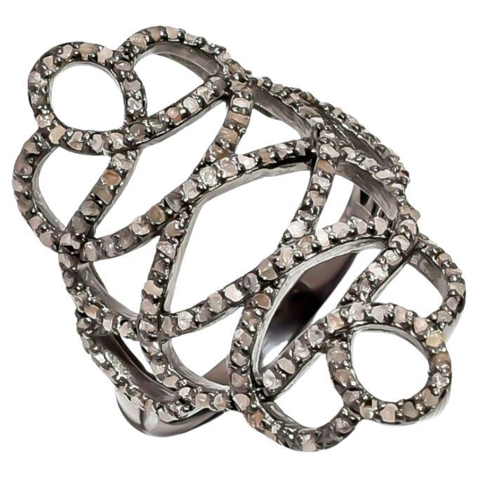 Pave Diamond Designer Ring 925 Sterling Silber Raffinierter Diamantring Geschenk. im Angebot