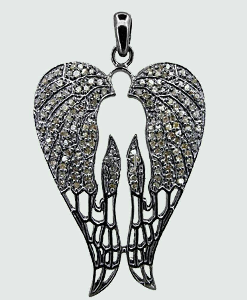 Pave Diamond Designer Wing Pendant 925 Silver Diamond Angel Wing Necklace Charm For Sale 4