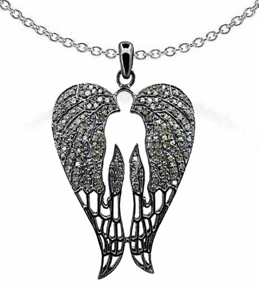 Pave Diamond Designer Wing Pendant 925 Silver Diamond Angel Wing Necklace Charm In New Condition For Sale In Chicago, IL