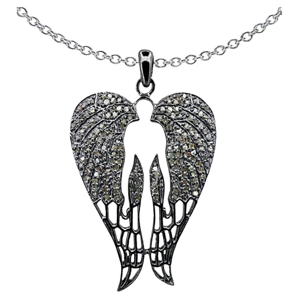 Pave Diamond Designer Wing Pendant 925 Silver Diamond Angel Wing Necklace Charm