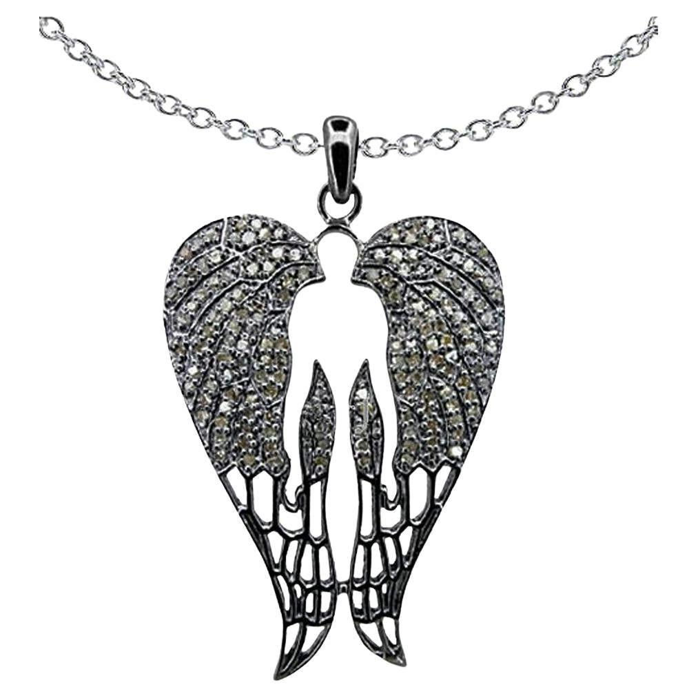 Pave Diamond Designer Wing Pendant 925 Silver Diamond Angel Wing Necklace Charm For Sale