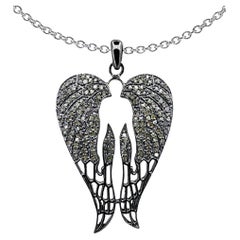 Pendentif aile d'ange créateur en argent 925 et diamants pavés