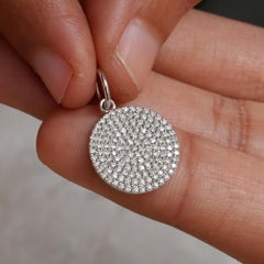 Pave Diamond Disc Charm 14kt White Gold Pendant Jewelry 15 MM