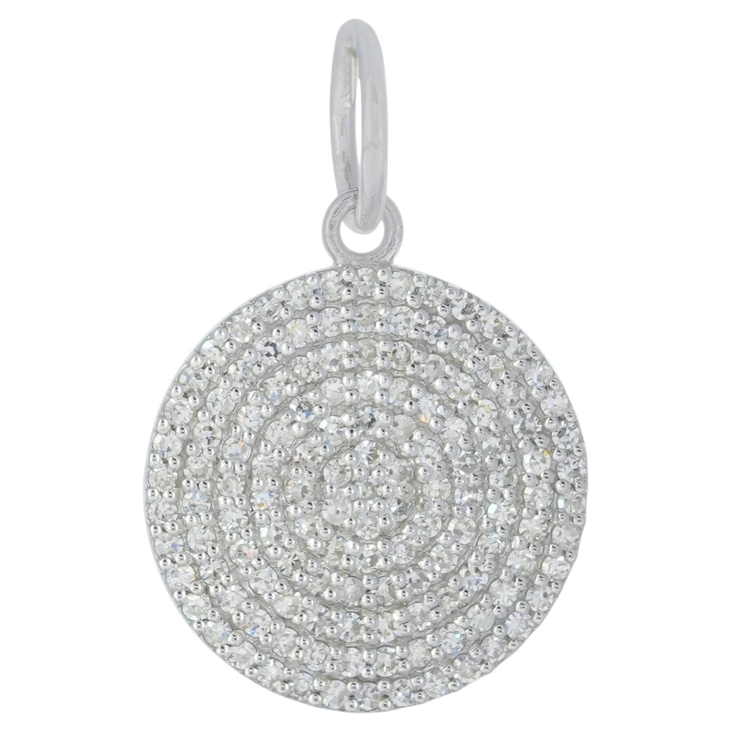 Pave Diamond Disc Charm 14kt White Gold Pendant Jewelry 15 MM