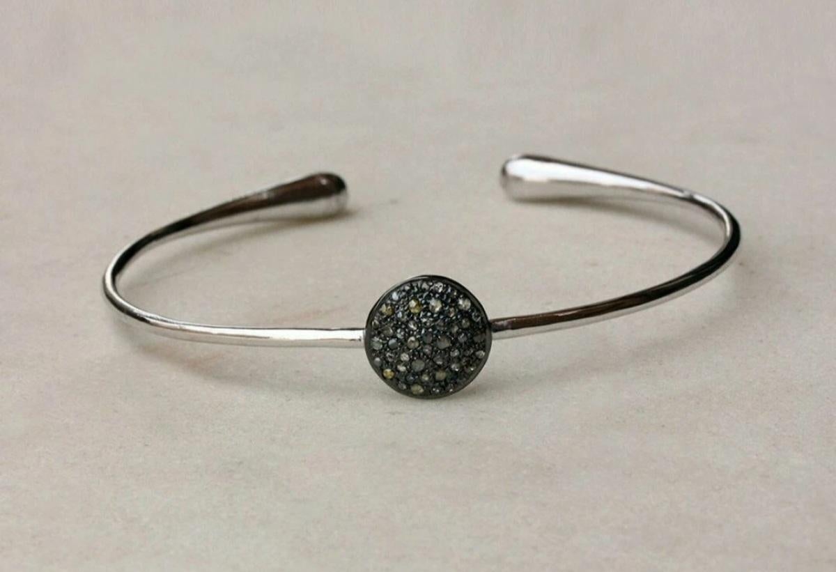 Bracelet manchette à disques en diamants pavés, argent 925 et diamants, bijouterie d'art Pour femmes en vente